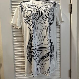 SHEIN White Mini Dress with Black Abstract Line Art
